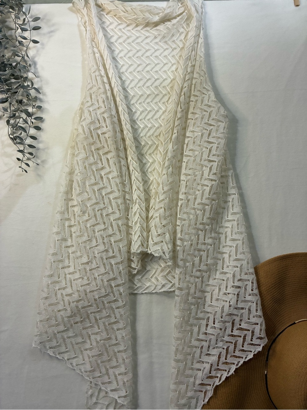 Source Unknown Cream Crochet Swim Coverup Vest